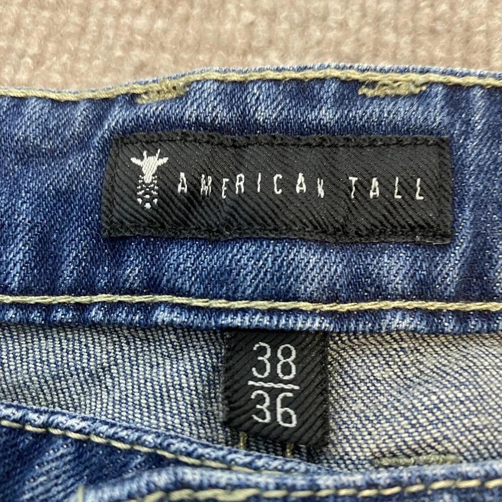 American Tall Jeans Mens 38x36 Blue Medium Wash Relaxed Straight Stretch Denim